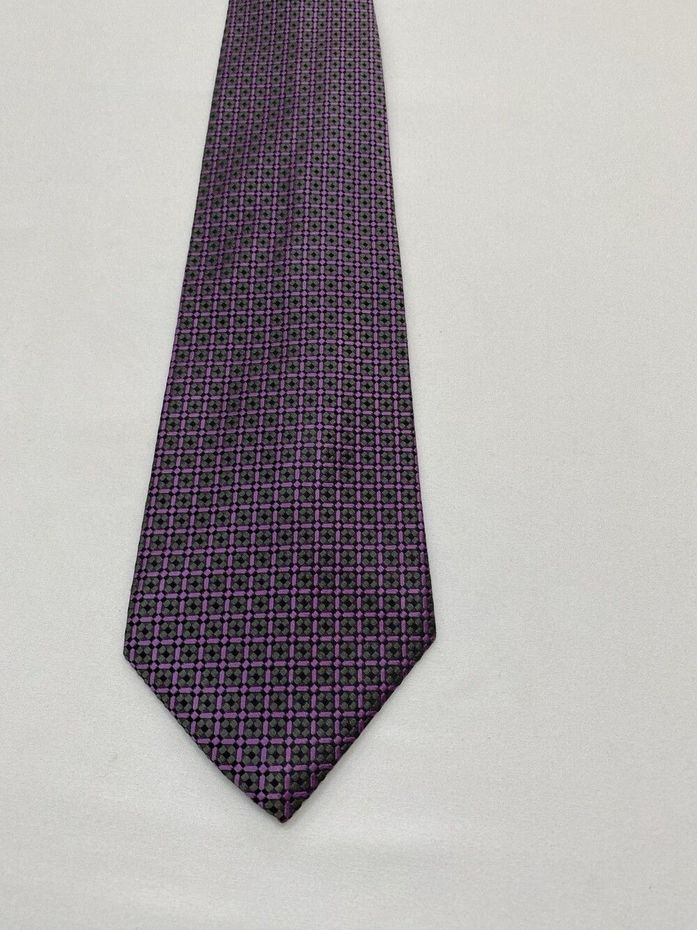 Vintage Van Heusen Geometric Grid Tie Purple Black Retro Preppy Tech Wear